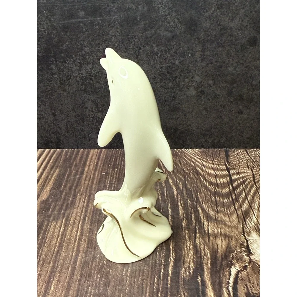 Dolphin Figurine Lenox Dolphin Figurine Porcelain White 24K Gold Accents